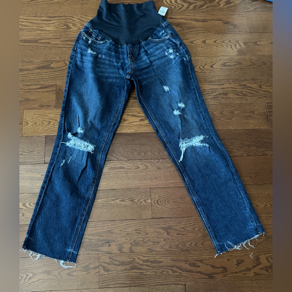 Old Navy Dark Blue Denim Distressed Ripped Maternity Pants Short